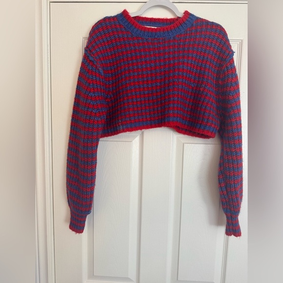 Zara Striped Red and Blue Cropped Sweater - Picture 2 of 6
